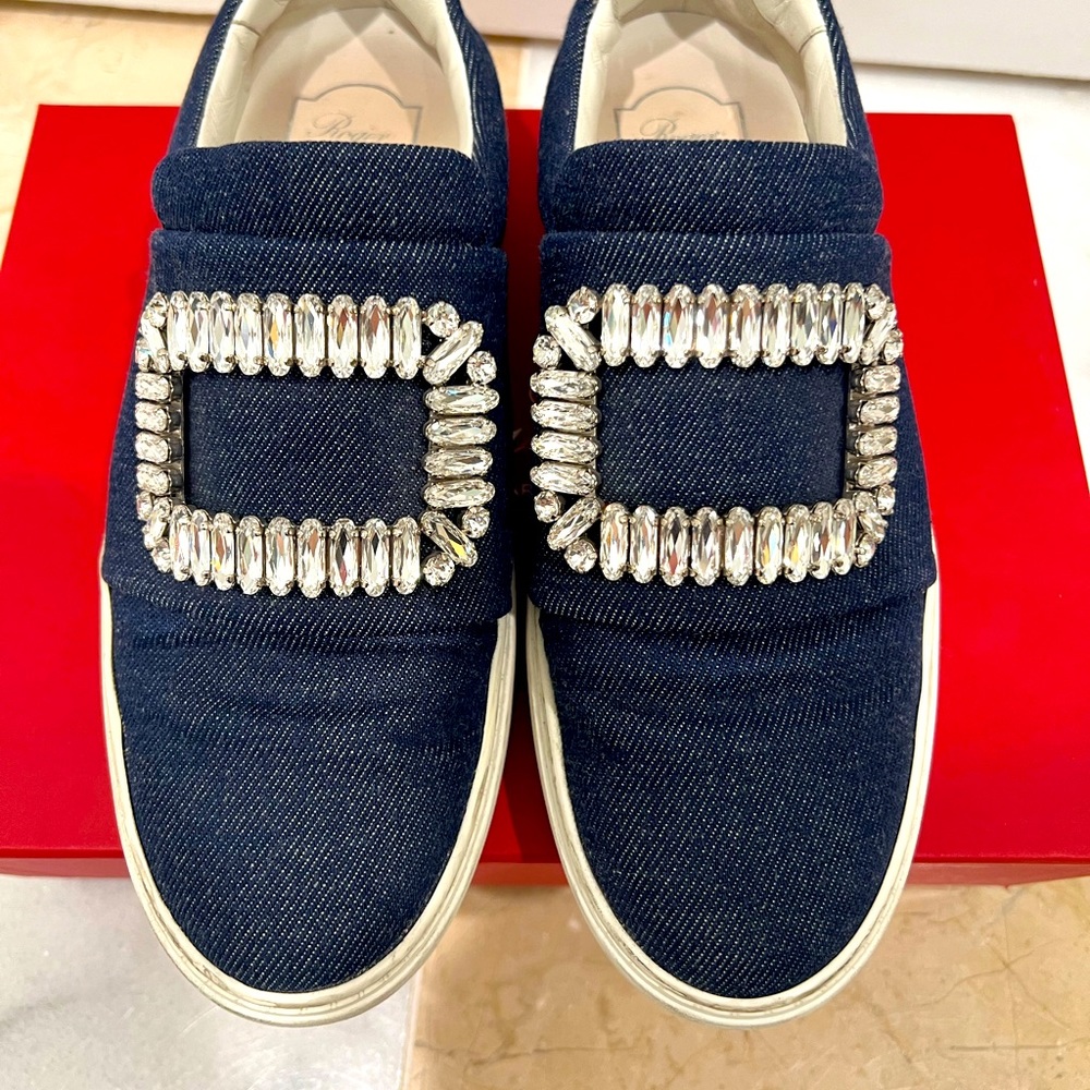 Roger Vivier Sneaky Vic Strass Denim Blue Sneakers 36 1/2